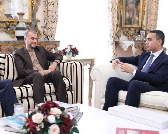 Iranian Foreign Minister Hossein Amir-Abdollahian (left) during a meeting with his Italian counterpart Luigi Di Maio in Rome on July 11, 2022
