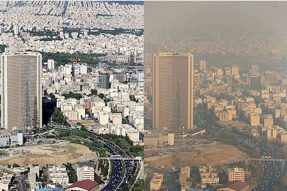 Difference of pollution and clean air in Tehran's skyline.
