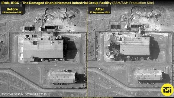 Satellite image by ImageSat International, showing damage to a missile factory in Iran. September 30, 2021