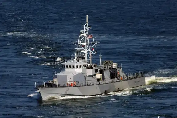 US Navy warship in the waters near the Persian Gulf.