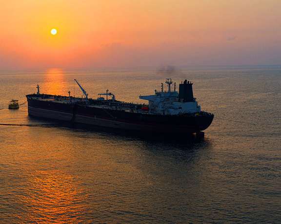 An oil tanker loading near an Iranian terminal in the Persian Gulf. March 2022