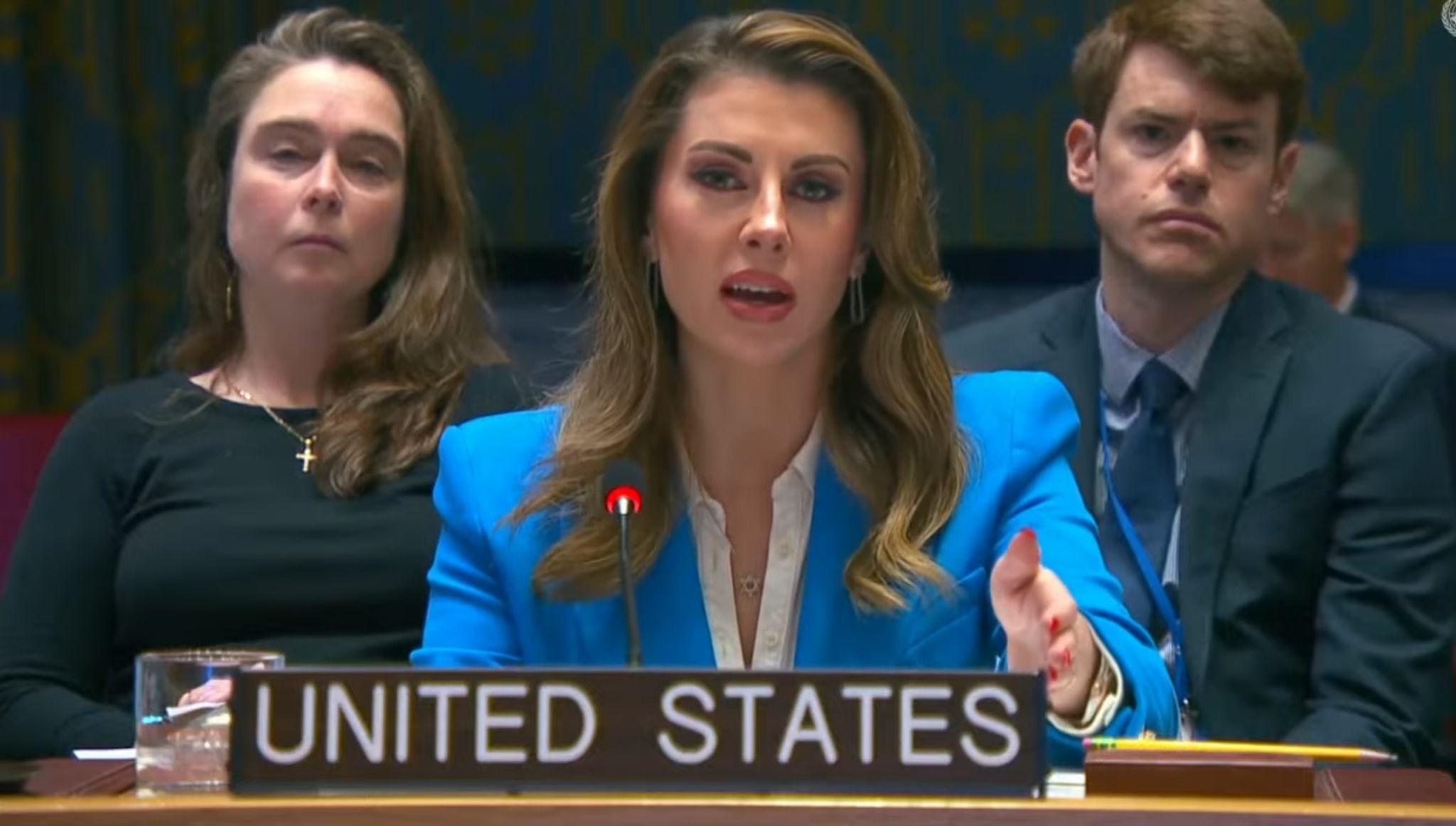 Washington's envoy to the UN Morgan Ortagus addresses a Security Council meeting on Iran's nuclear program in New York, the US, December 23, 2025