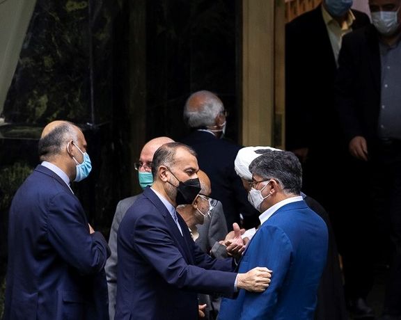 Iran's foreign minister Hossein Amir-Abdollahian visiting parliament in October 2021