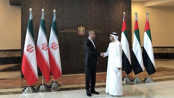 Iranian Foreign Minister Hossein Amir-Abdollahian (left) and his Emirati counterpart Abdullah bin Zayed Al Nahyan in Abu Dhabi (June 2023)