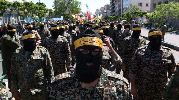 Members of the Islamic Revolutionary Guard Corps attend a rally marking the annual Quds Day in Tehran, Iran, on 14 April 2023.