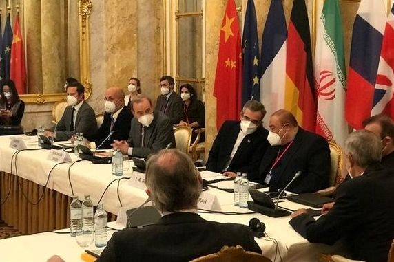 Iranian negotiators in the Vienna nuclear talks sitting on the right.
