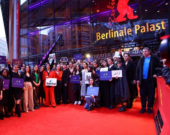 Berlinare film festival stars in a rally to support Iran protests. Feb. 18, 2023