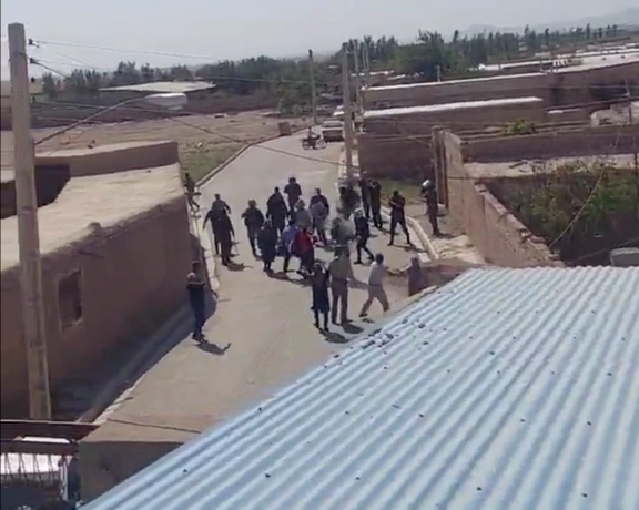A screen grab from the video showing security forces attacking the family home of a victim of last year’s protests and arrested several family members a village in Qazvin Province, September 21, 2023