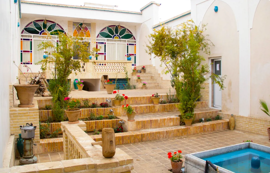 A traditional courtyard at an eco-lodge in central Iran