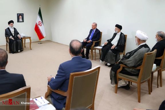 Iran’s Supreme Leader Ali Khamenei in a meeting with Turkish President Recep Tayyip Erdogan with President Ebrahim Raisi in attendance, Tehran, July 19, 2022