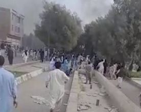 A scene from protest in Khash October 4, where 16 people were reported killed