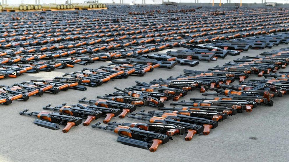 Thousands of assault rifles bound for Yemen are on display