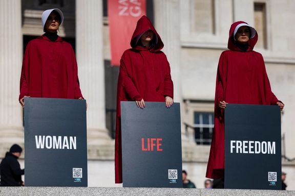 Demonstrators, wearing The Handmaid's Tale costumes, take part in a rally against the oppression of women in Iran, on International Women's Day, in Piccadilly Circus, in London, Britain March 8, 2024.