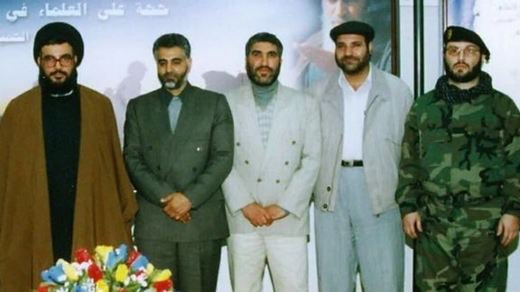 عماد مغنیه، محمدرضا زاهدی، احمد کاظمی، قاسم سلیمانی و حسن نصرالله در کنار یکدیگر