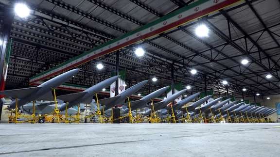 Drones are seen at a site at an undisclosed location in Iran, in this handout image obtained on April 20, 2023.