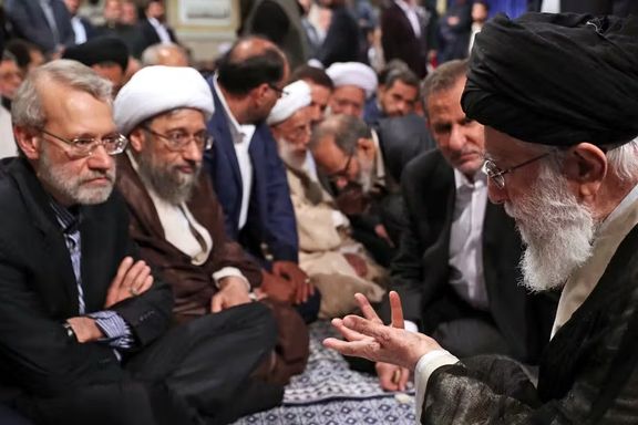Former Parliamentary Speaker Ali Larijani (left) and Supreme Leader Ali Khamenei (right)