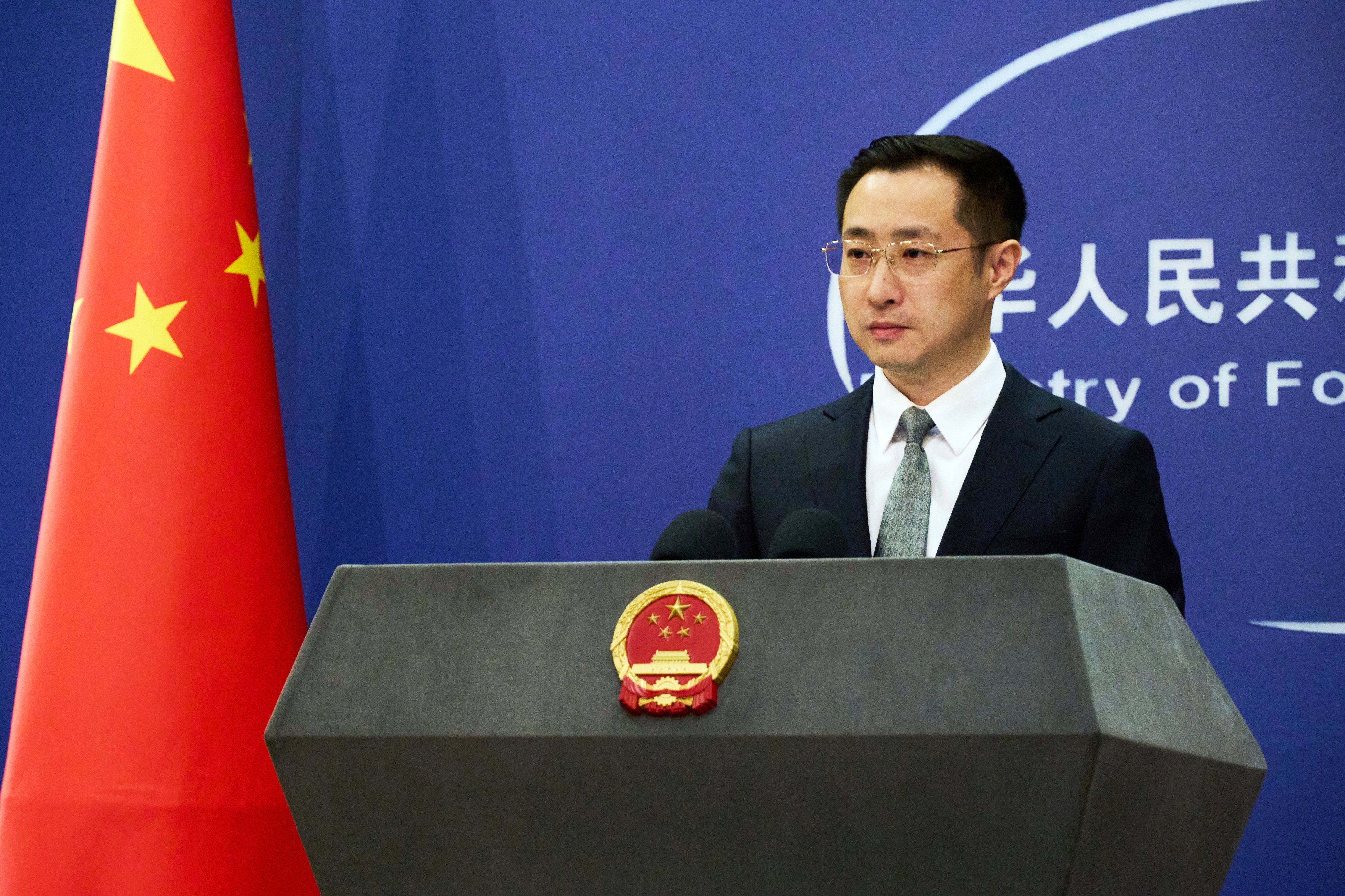 Chinese Foreign Ministry spokesperson Lin Jian speaks at a news conference in Beijing.