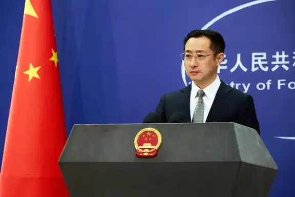 Chinese Foreign Ministry spokesperson Lin Jian speaks at a news conference in Beijing.