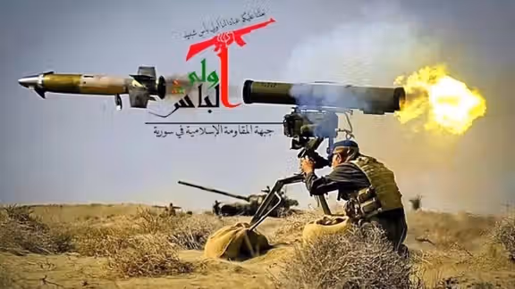 A fighter fires a Kornet-variant anti-tank guided missile in this image released by Uli al-Baas on January 14.