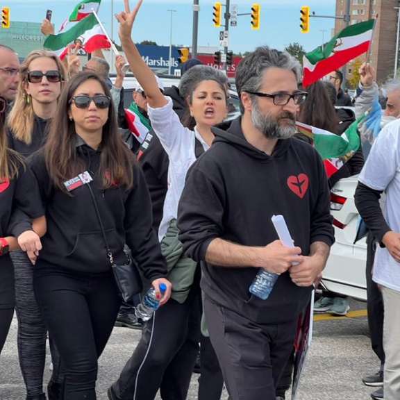 Canada-based activist Hamed Esmaeilion during the October 1 rally in the city of Toronto