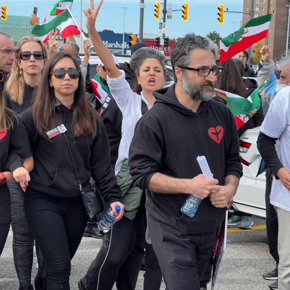 Canada-based activist Hamed Esmaeilion during the October 1 rally in the city of Toronto