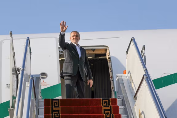 Iran's President Masoud Pezeshkian leaving for New York on September 22, 2024.
