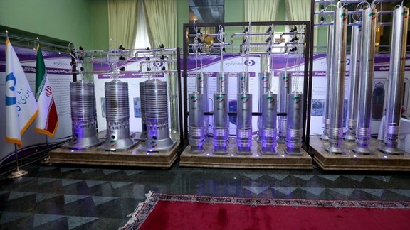 A number of new generation Iranian centrifuges are seen on display during Iran's National Nuclear Energy Day in Tehran, Iran April 10, 2021