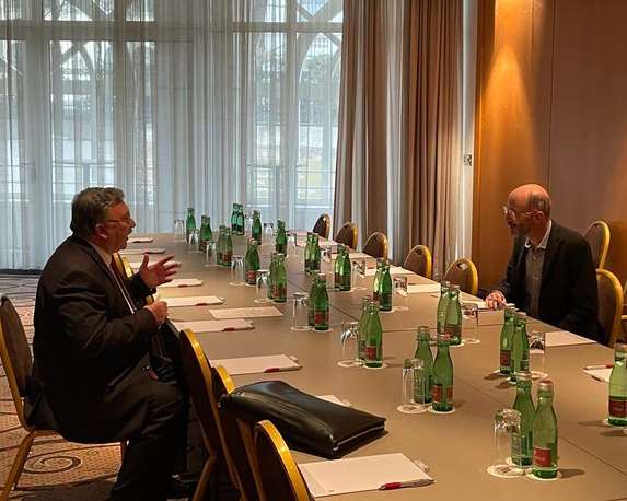 In this December 29 photo, US envoy Rob Malley discussing nuclear negotiations with Russian envoy Mikhail Ulyanov.