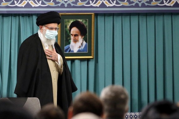 Iran's Supreme Leader Ali Khamenei meets with the guests of the Islamic Unity Conference in Tehran, October 3, 2023.
