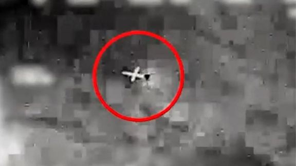 This image grab from a video released by the Israeli army on July 2, 2022, reportedly shows a drone launched by Iran-backed Hezbollah group towards Karish offshore gas field in the Mediterranean.