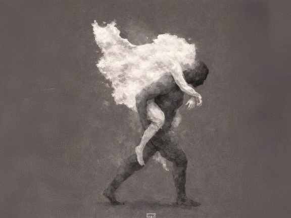 A digital tribute by an Iran-based artist to Hamid Mahdavi, the firefighter who carried the wounded during the January protests.