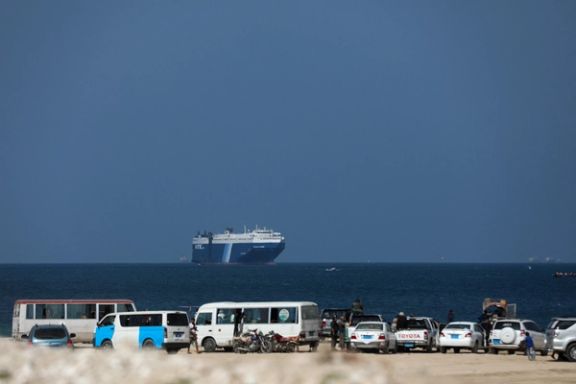 The Galaxy Leader commercial ship, seized by Yemen's Houthis last month, is seen off the coast of al-Salif, Yemen, December 5, 2023.