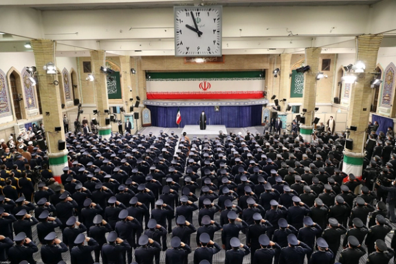 Iran’s ruler Ali Khamenei during a meeting with a group of Iranian Air Force commanders and personnel (February 8, 2023)