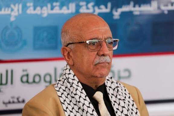 Head of the Houthi-led government Ahmad al-Rahawi looks on during a visit by Houthi government officials to the Hamas office in Sanaa, Yemen August 19, 2024.
