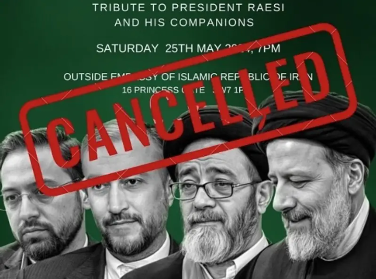 Protests Force Cancellation of Raisi Memorial at Iranian Embassy in London