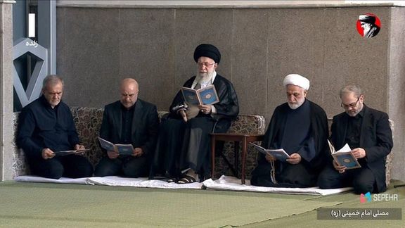 Supreme Leader Ali Khamenei and state officials praying for Seyed Hassan Nasrallah