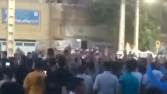 A video screen grab showing protesters in Iran Thursday evening