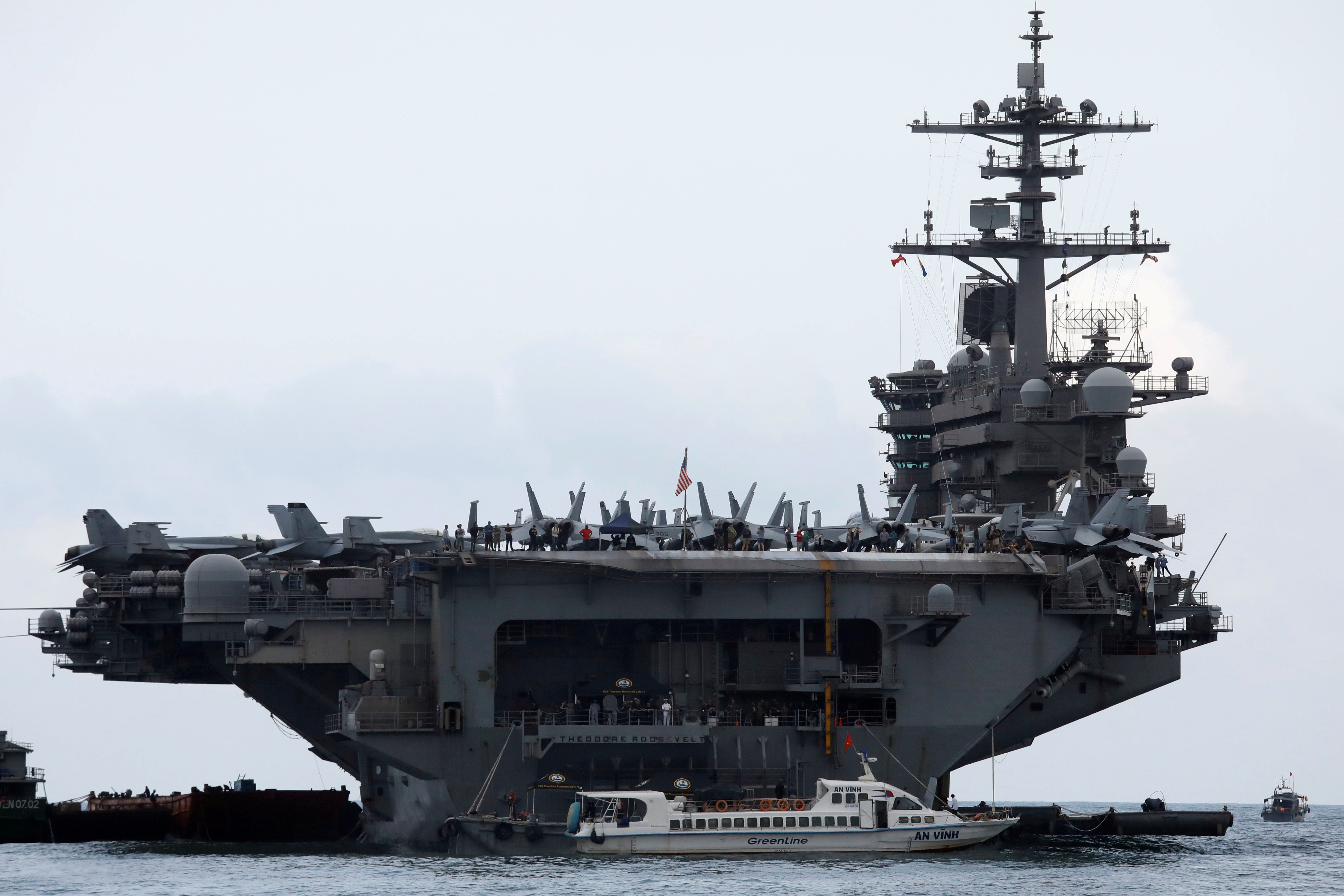The USS Theodore Roosevelt seen while entering into port in Da Nang, Vietnam, March 5, 2020. 