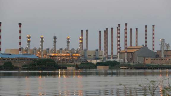 A general view of Abadan oil refinery in southwest Iran, is pictured from Iraqi side of Shatt al-Arab in Al-Faw south of Basra, Iraq September 21, 2019