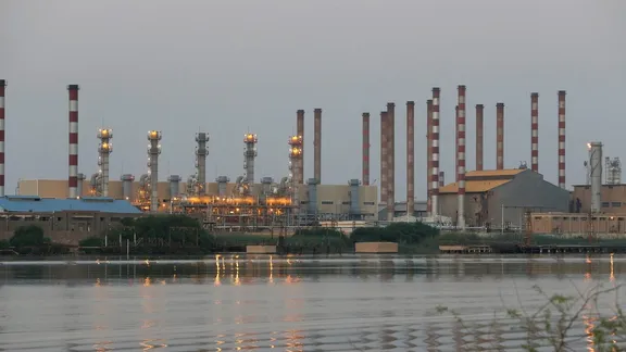 A general view of Abadan oil refinery in southwest Iran, is pictured from Iraqi side of Shatt al-Arab in Al-Faw south of Basra, Iraq September 21, 2019