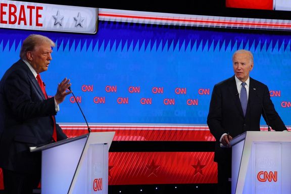 Republican candidate, former US President Donald Trump, speaks as he attends a presidential debate with the former Democrat candidate, US President Joe Biden, in Atlanta, Georgia, US, June 27, 2024.