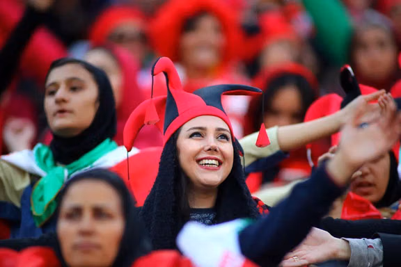 Female fan of Tractor FC at Tehran's Azadi Stadium