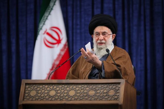 Iran's Ali Khamenei speaking on Sunday to supporters.