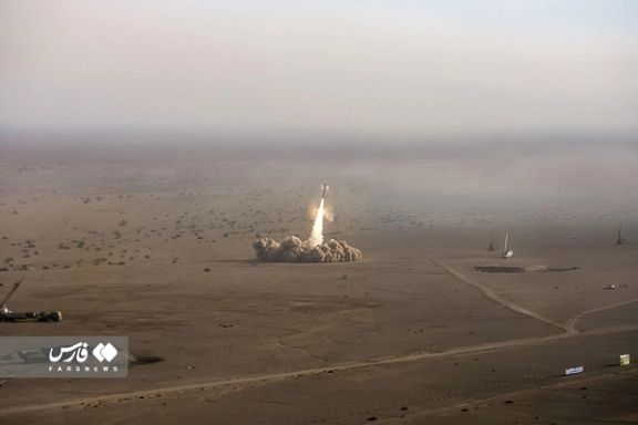 File photo of Iranian missiles being fired in a military drill