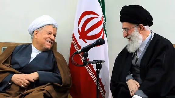 Former president Akbar Hashemi Rafsanjani (left) and Ali Khamenei