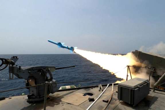 An Iranian missile is launched during a military exercise in an undisclosed location in Iran, August 20, 2025