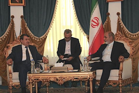 Russian presidential aide and State Council Secretary Igor Levitin (left) during a meeting with Ali-Akbar Ahmadian, the secretary of Iran's Supreme National Security Council in Tehran, on July 4, 2023