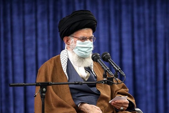 Iran's Supreme Leader Ali Khamenei delivering a speech on Sunday.