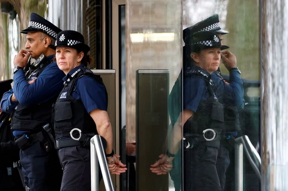 UK police officers seen standing watch in London