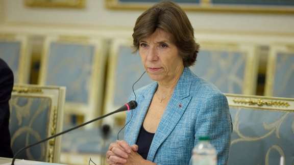 French Foreign Minister Catherine Colonna attends a meeting with Ukraine's President Volodymyr Zelenskiy, amid Russia's attack on Ukraine, in Kyiv, Ukraine September 27, 2022.